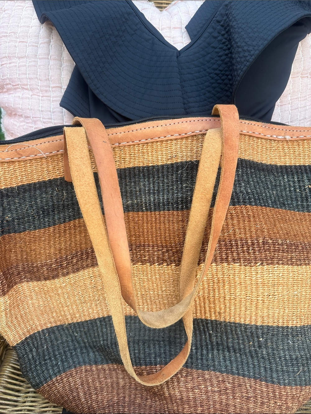 Woven Striped Tote Bag in Brown and Tan